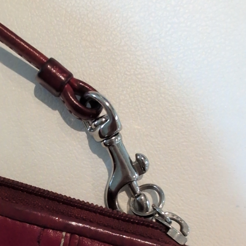 Coach Maroon All Leather Wristlet - Picture 4 of 6